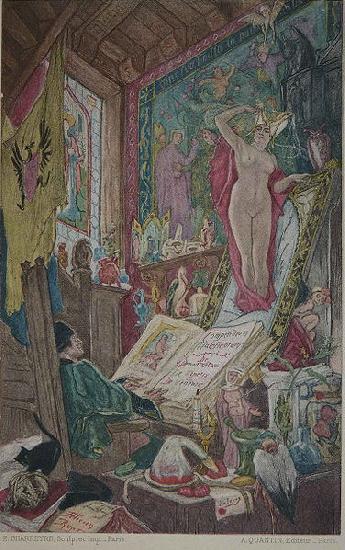 Felicien Rops Illustration du livre d'Octave Uzanne, Son altesse la femme - Hors texte en face de la page 22. oil painting image